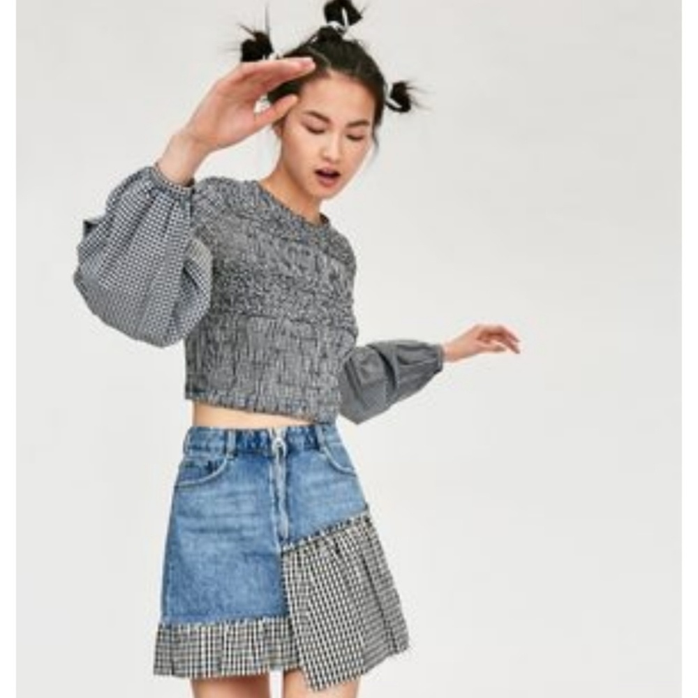 •Zara• TRF Denim Gingham Skirt